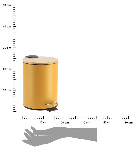 Odpadkový koš Timeless, hořčicová/s dřevěnými prvky, 2,5L
