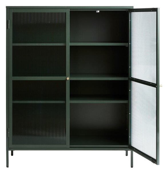 Zelená kovová vitrína Unique Furniture Bronco, výška 140 cm