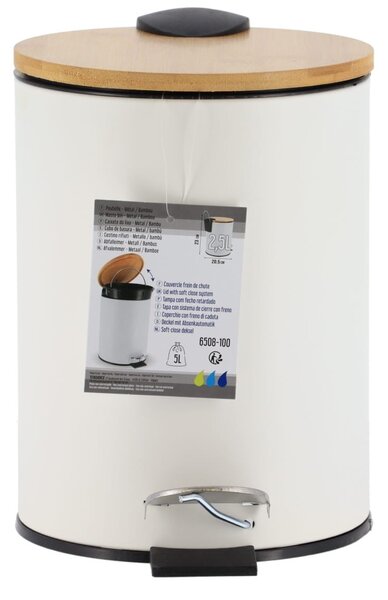 Odpadkový koš Timeless, bílá/s dřevěnými prvky, 2,5L