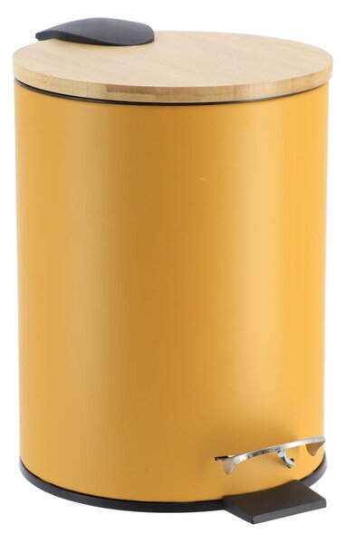 Odpadkový koš Timeless, hořčicová/s dřevěnými prvky, 2,5L