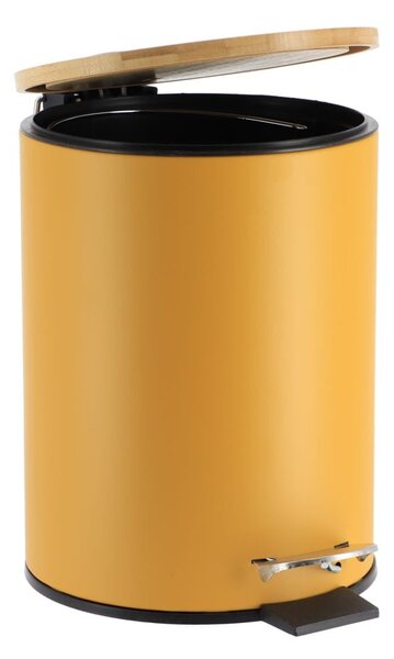 Odpadkový koš Timeless, hořčicová/s dřevěnými prvky, 2,5L