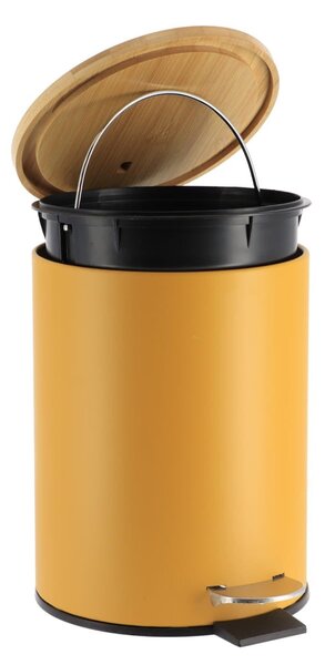 Odpadkový koš Timeless, hořčicová/s dřevěnými prvky, 2,5L