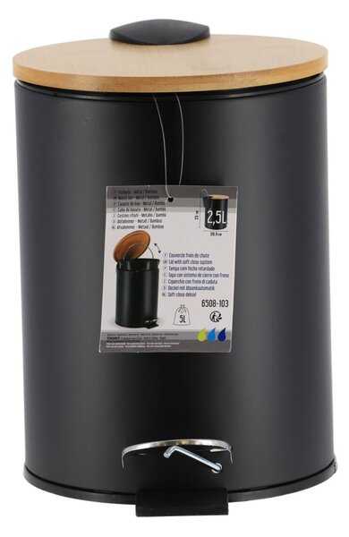 Odpadkový koš Timeless, černá/s dřevěnými prvky, 2,5L