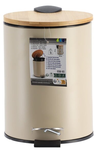Odpadkový koš Timeless, světle béžová/s dřevěnými prvky, 2,5L