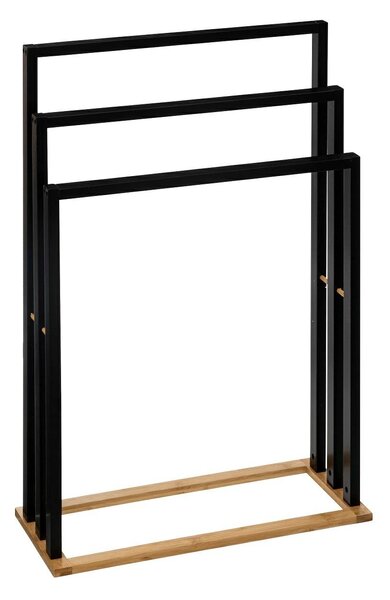 Stojan na ručníky Bambou, černá/s dřevěnými prvky