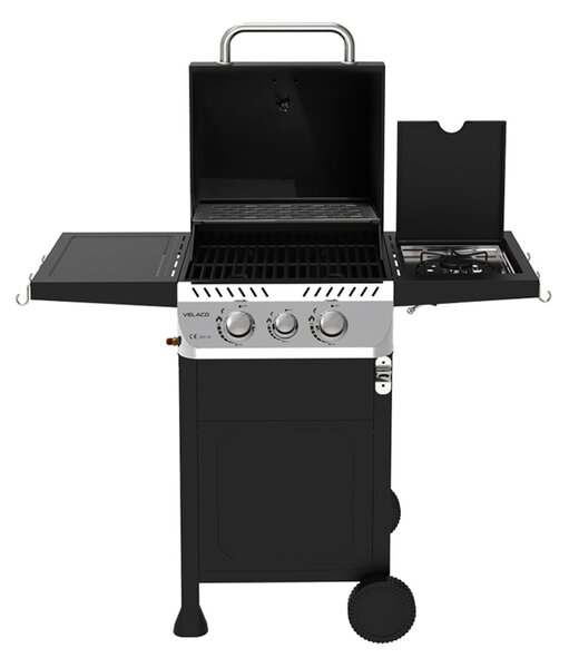 Velaco Plynový BBQ gril s boční plotýnkou, poličkou a krycí plachtou - APOLLO-A, 2+1 hořák