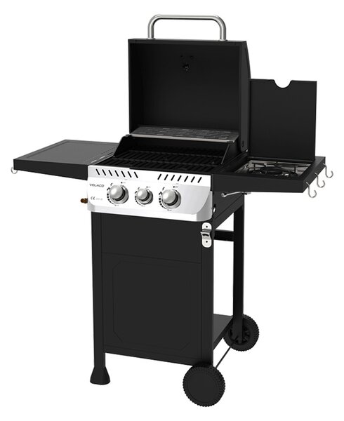 Velaco Plynový BBQ gril s boční plotýnkou, poličkou a krycí plachtou - APOLLO-A, 2+1 hořák