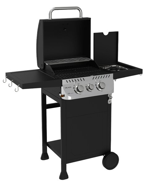 Velaco Plynový BBQ gril s boční plotýnkou, poličkou a krycí plachtou - APOLLO-A, 2+1 hořák