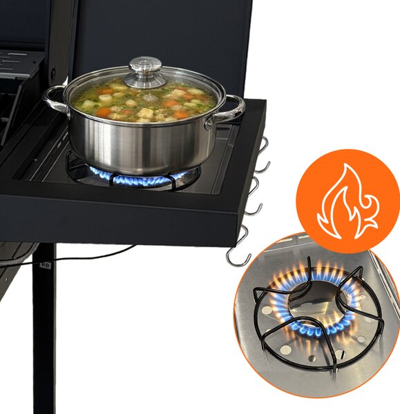 Velaco Plynový BBQ gril s boční plotýnkou, poličkou a krycí plachtou - APOLLO-A, 2+1 hořák