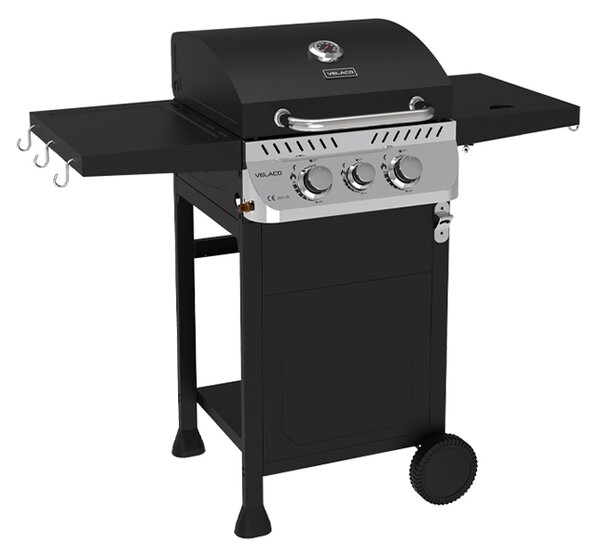 Velaco Plynový BBQ gril s boční plotýnkou, poličkou a krycí plachtou - APOLLO-A, 2+1 hořák