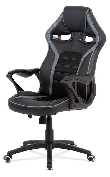 Kancelářská židle šedá s houpacím mechanismem v kombinaci látky MASH a ekokůže KA-G406 GREY