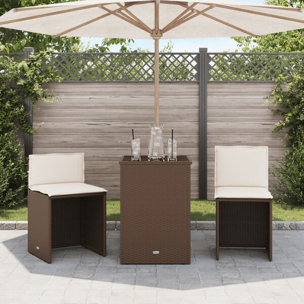 3dílný bistro set s poduškami hnědý polyratan