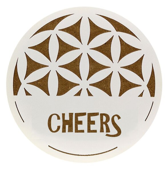 AMADEA Dřevěný podtácek kulatý text "Cheers", průměr 10,5 cm, český výrobek