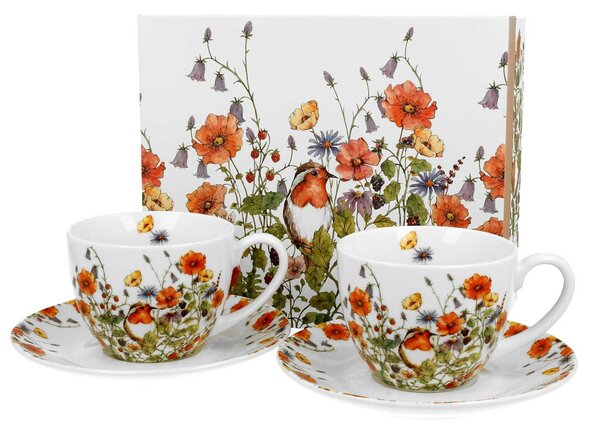 Porcelánový šálek s podšálkem Wild Birds 280 ml sada 2ks