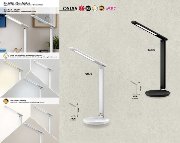 Rabalux 6980 Osias LED Moderní stolní lampička | Variabilní | 9W | Černá - r-6980