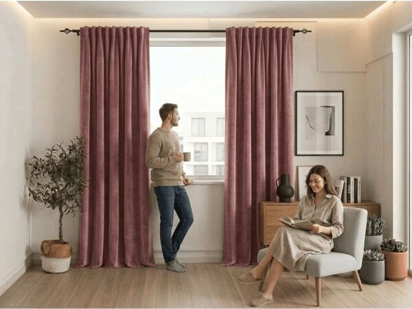 Zatemňovací závěs ELVIO VELVET 140x250 cm, starorůžový Zavěšení: Kovové kroužky