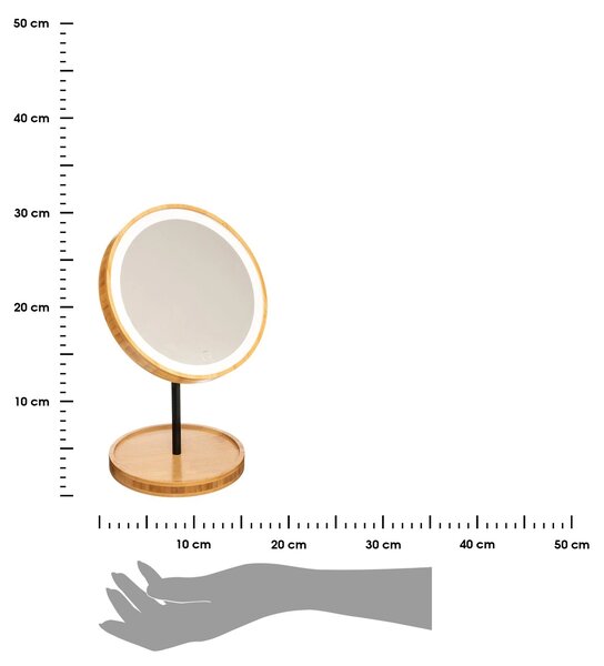 Stolní zrcadlo s LED osvětlením Round, bambus