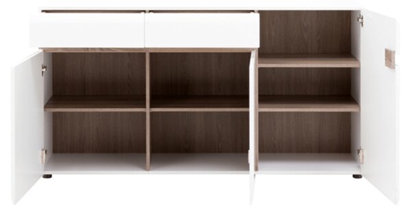 KONDELA Komoda, bílá extra vysoký lesk HG/dub sonoma truflový, LYNATET 40