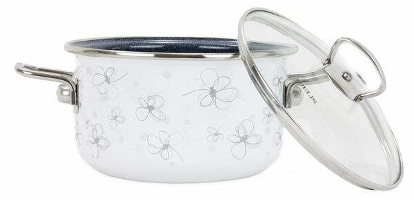 BELIS Smaltovaný hrnec se skl. poklicí PREMIUM bílý 16 cm/1,5l