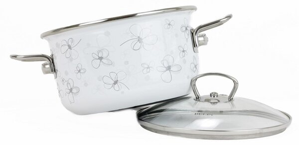 BELIS Smaltovaný hrnec se skl. poklicí PREMIUM bílý 16 cm/1,5l