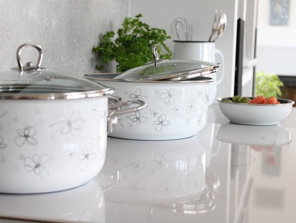 BELIS Smaltovaný hrnec se skl. poklicí PREMIUM bílý 16 cm/1,5l