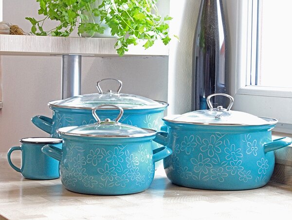 BELIS Smaltovaný hrnec se skleněnou poklicí ø 16 cm - 2 l - FLOWER - 51016-155DDF05