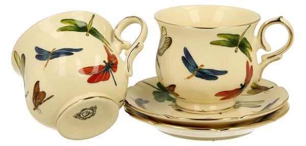 Porcelánový šálek na noze s podšálkem Dragonfly 150 ml sada 2ks