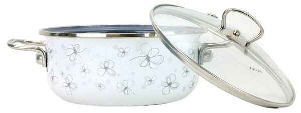 BELIS Smaltovaný rendlík se skl. poklicí PREMIUM bílý 16 cm/1,25l
