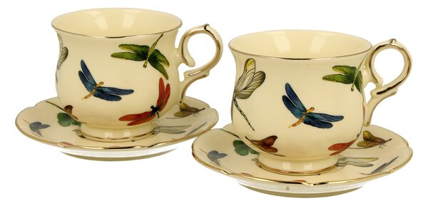 Porcelánový šálek na noze s podšálkem Dragonfly 150 ml sada 2ks