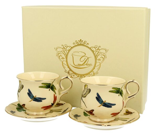 Porcelánový šálek na noze s podšálkem Dragonfly 150 ml sada 2ks