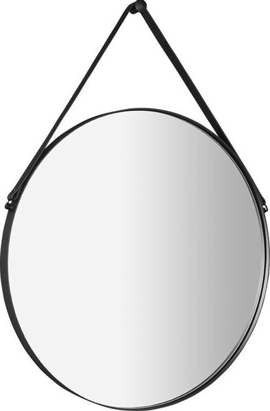 Sapho ORBITER zrcadlo kulaté s koženým páskem, ø 70cm, černá mat ORT070