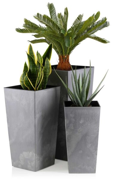 PLASTOVÝ KVĚTINÁČ PORTO SADA 3KS 67,7X35 CM+46,5X25 CM+57X30 CM IMITACE BETONU ŠEDÁ
