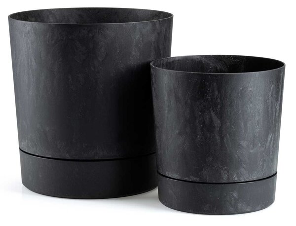 PLASTOVÝ KVĚTINÁČ AZALEA SADA 2KS 22,5X23,5 CM+17,5X18,5 CM IMITACE BETONU ČERNÁ