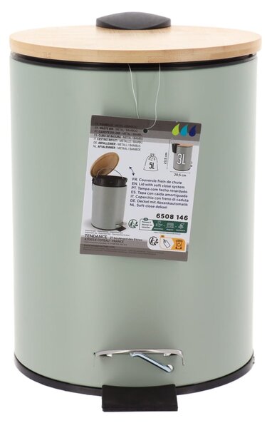 Odpadkový koš Timeless, zelená/s dřevěnými prvky, 2,5 l