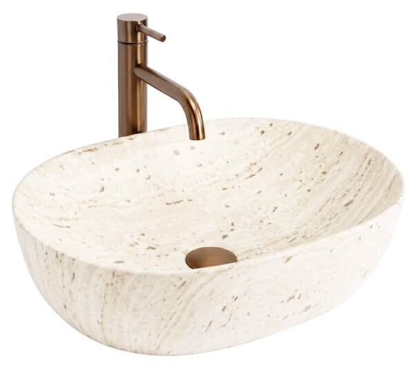 Keramické umyvadlo na desku REA Amelia Travertine Classic 48x34,5 cm, imitace kamene