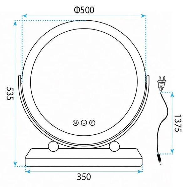 Rea Kosmetické zrcadlo ⌀50 cm s regulovatelným LED osvětlením HOM-12021 bílé