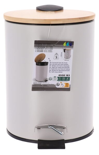 Odpadkový koš Timeless, šedá/s dřevěnými prvky, 2,5 l