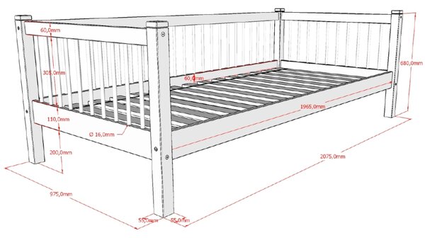 Vipack Dubová postel Forrest 90 x 200 cm