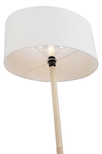 Dřevěná stojací lampa s oválným lněným stínidlem bílá 50cm - Mels