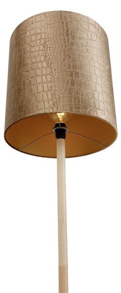 Dřevěná stojací lampa se sametovým stínidlem s krokodýlím vzorem 40 cm - Mels