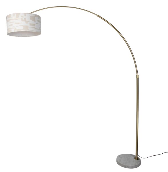 Mosazná stojací lampa s bílým a béžovým pruhovaným stínidlem 50 cm - XXL