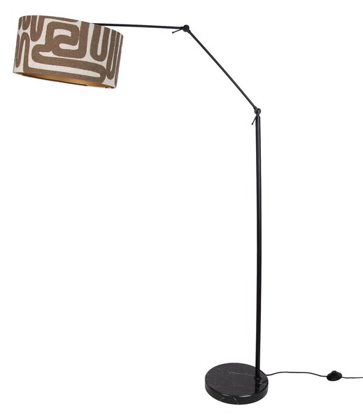 Nastavitelná černá stojací lampa s hnědým a béžovým pruhovaným stínidlem 50 cm - Editor