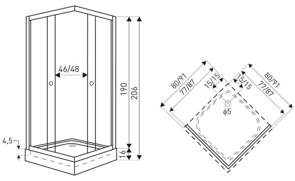Novoterm Čtvercový sprchový kout NV-Madera 80x80 chrom/transparent - bez vaničky