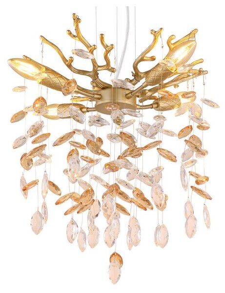 Lustr 4x E14 zlatá, jantarová IP20 GLOBO lighting QUEENA 64138HG