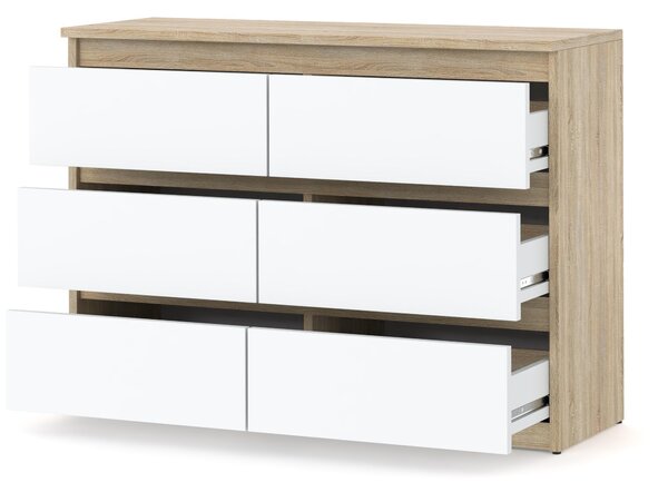 STIV Möbel | Komoda s 6 zásuvkami | Dub Sonoma / Bílá Mat | 100 cm | moderní & bezúchytková | Ložnice & Obývák