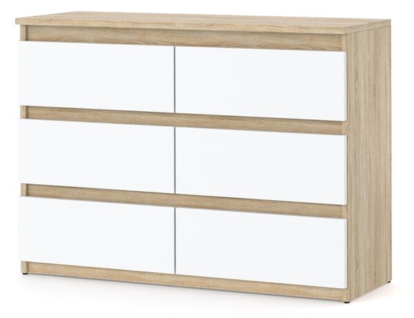 STIV Möbel | Komoda s 6 zásuvkami | Dub Sonoma / Bílá Mat | 100 cm | moderní & bezúchytková | Ložnice & Obývák
