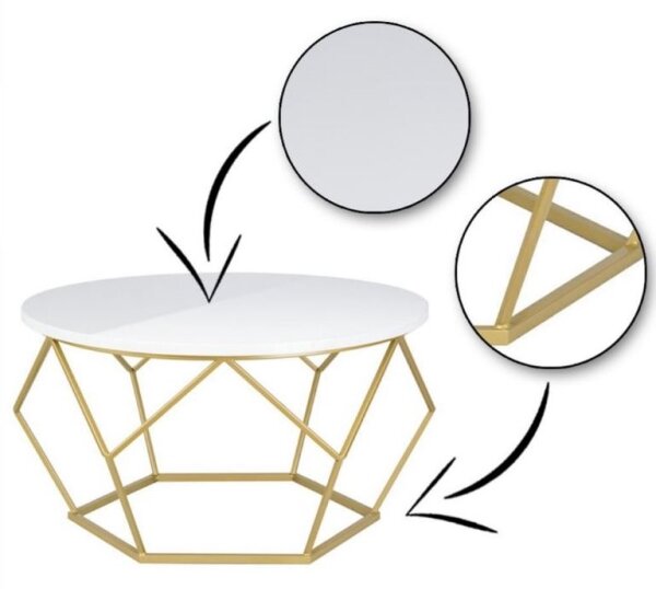 Konferenční stolek DIAMOND 70 cm zlatá/bílá