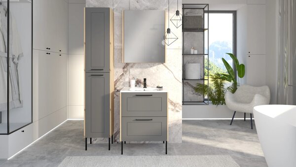 Szynaka Závěsná koupelnová skříňka se zrcadlem Sintra 840 60 cm dub Artisan