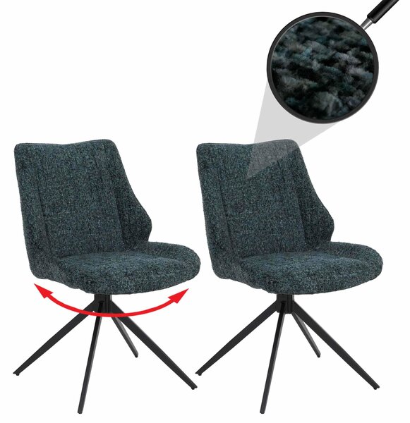 Sada dvou jídelních židlí HWC-O48, kuchyňská židle, otočná s automatickým návratem, potah: tkanina chenille (410 g/m²), Öko-Tex, tmavě zelená barva