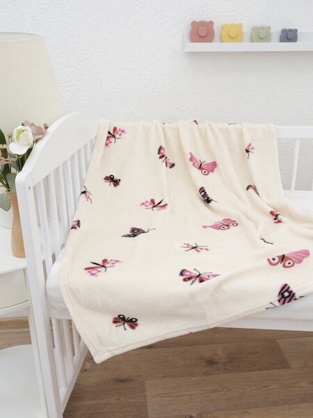 MK Lůžkoviny Dětská deka do postýlky mikroplyš Exclusive 80 × 100 cm – Motýlci béžové